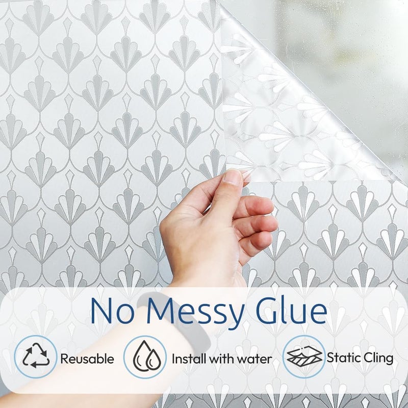 rabbitgoo Privacy Window Film Non Adhesive Frosted Glass Sun Blocking Self Static Cling Decorative for Home Kitchen Living Room, Removable and Reusable, 35.4 x 78.7 inches - Image 5